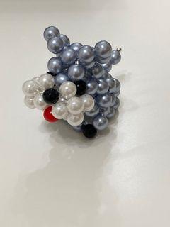 手作串珠雪納瑞（6x4x7）灰藍