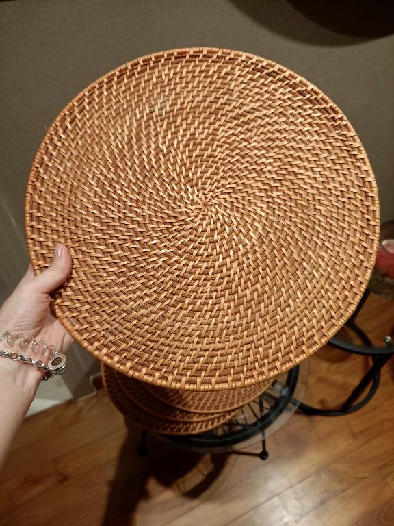 Artesia Round Rattan Honey Placemat (Crate & Barrel), Furniture & Home
