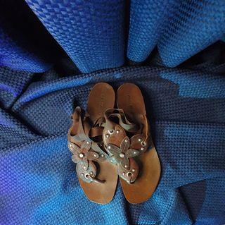 Authentic Miu Miu Brown Leather Strap Flats Sandals