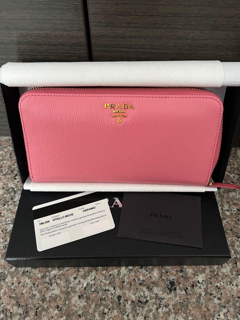 Prada Geranio Pink Vitello Move Leather Gold Small Zip Coin Wallet