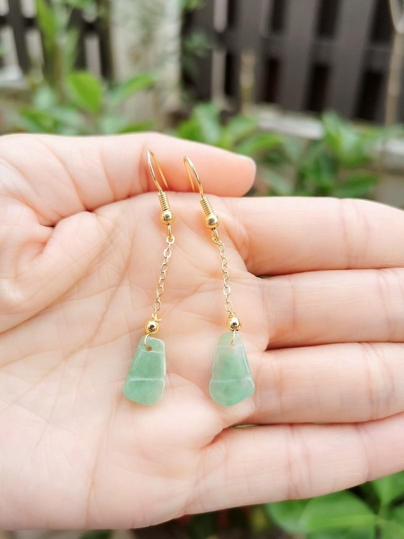 Jade top bamboo earrings