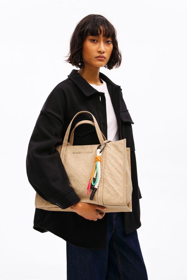 Bimba Y Lola Nylon Shopper Bag Medium In Off-White