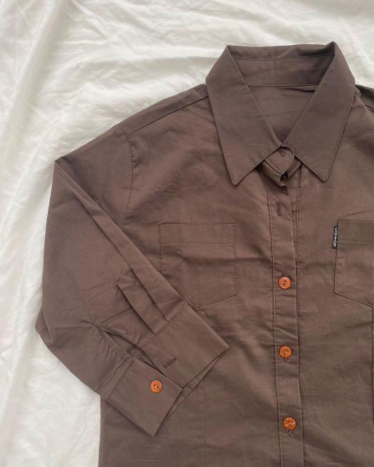 brown button up shirt, Fesyen Wanita 
