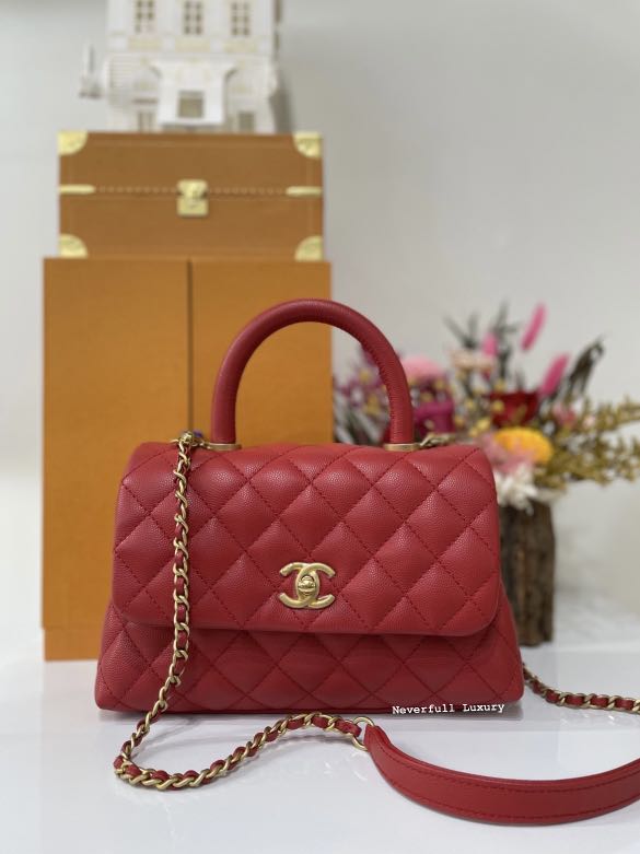 Chanel Coco Handle Small 19P Red Caviar Ghw Bag, Luxury, Bags