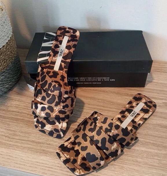 ZARA FLAT SANDALS LEOPARD SALE NEW Fesyen Wanita Sepatu di