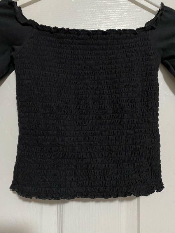 Hollister smocked off the shoulder crop top outlet