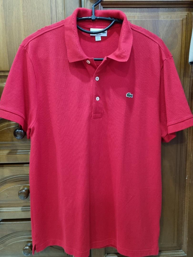 Red lacoste discount button up shirt