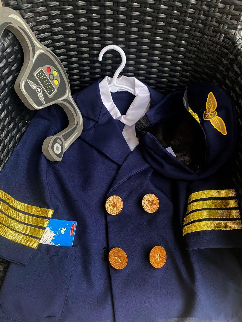 Melissa Doug Pilot Role Play Costume Set 6 pcs Jacket Tie Hat Wings Steering Yoke Checklist