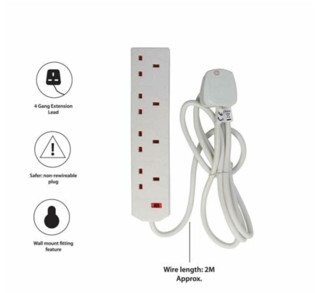 5 Gang 2 Meter with Surge + 2 USB Ports PIFCO Extension Cable 