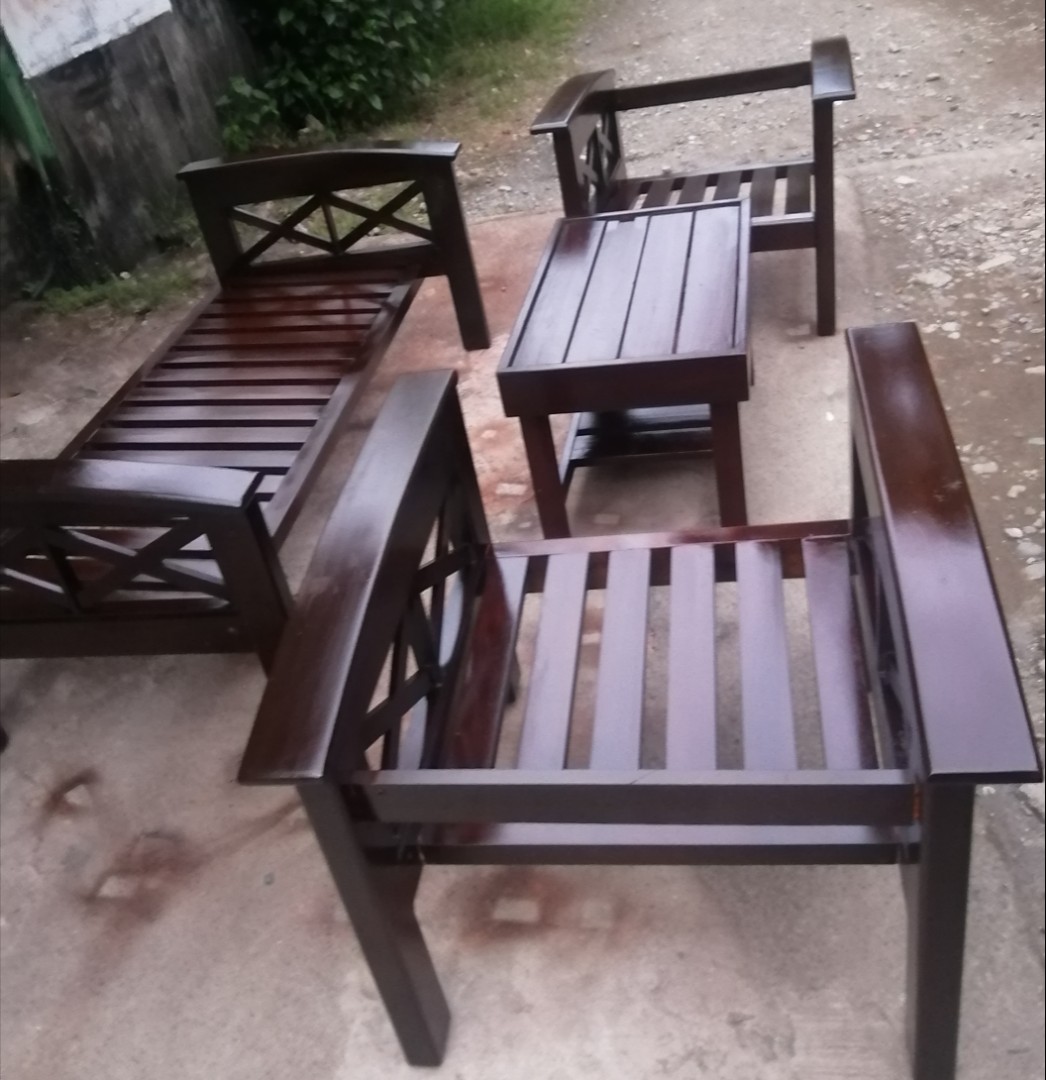 Solid Malaysian Mahogany Wood Sala Set with Center Table, Furniture & Home Living, Furniture