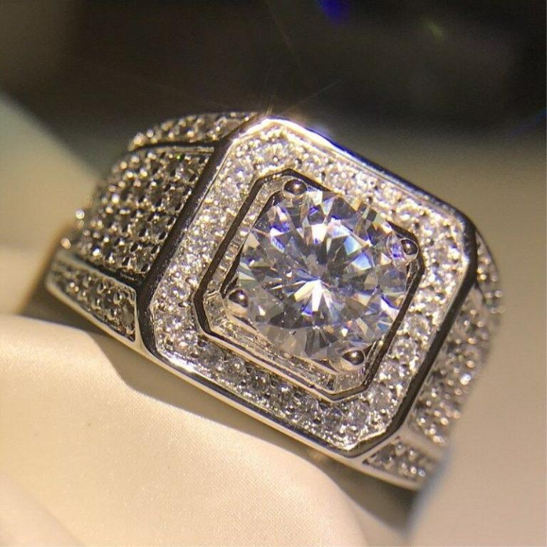 1.US Size 8 13 Men s White CZ Diamond Ring Stainless Steel 171021