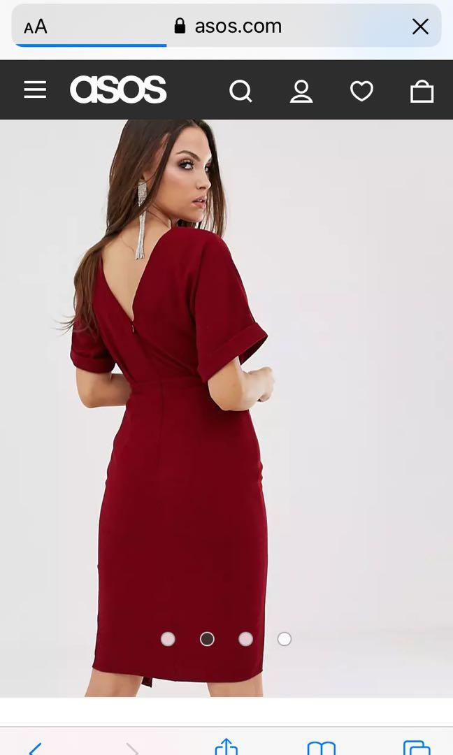 ASOS DESIGN wiggle midi dress in deep red Women s Fashion Dresses Sets Dresses on Carousell