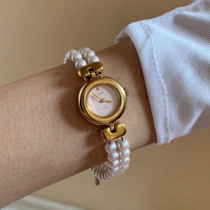 Authentic Preloved Alba Seiko Japan Pearl Watch in Shiny Gold