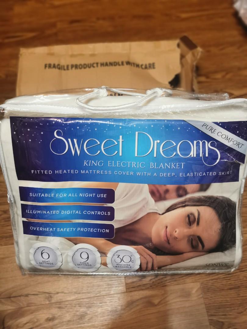 BNIP Sweet Dreams Electric Blanket King Size Bed with Dual Controls - 152 x  203 x 40cm - Fully Fitted Heated Mattress Cover Underblanket with  Elasticated Skirt- Overheat Protection (Queen), Furniture u0026
