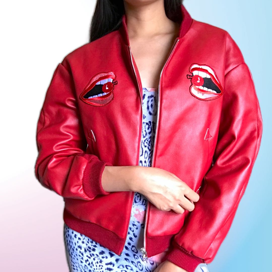 Cherry red hotsell leather jacket womens