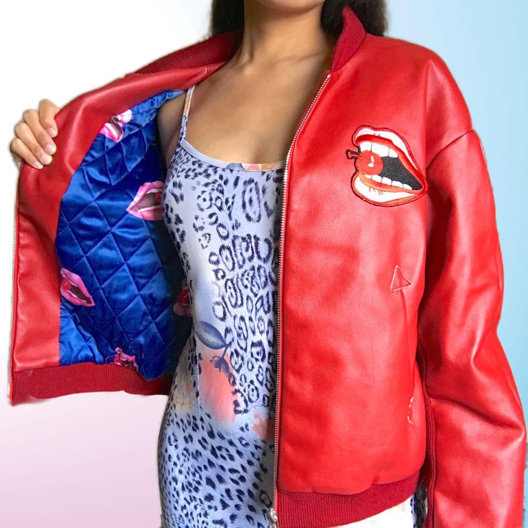 Cherry red bomber jacket top
