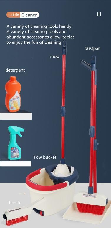 Click N' Play 10 Piece Pretend Play Educational Housekeeping Cleaning Set  Includes A Broom, Dustpan, Duster, Mop, Collapsible Bucket, Sponge & More,  Multicolor 
