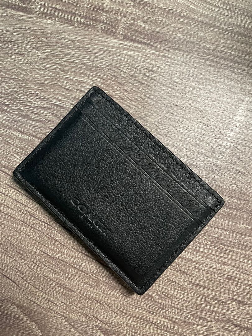 Coach Men's Money Clip Card Case Calf Leather Wallet, F75459 (Black