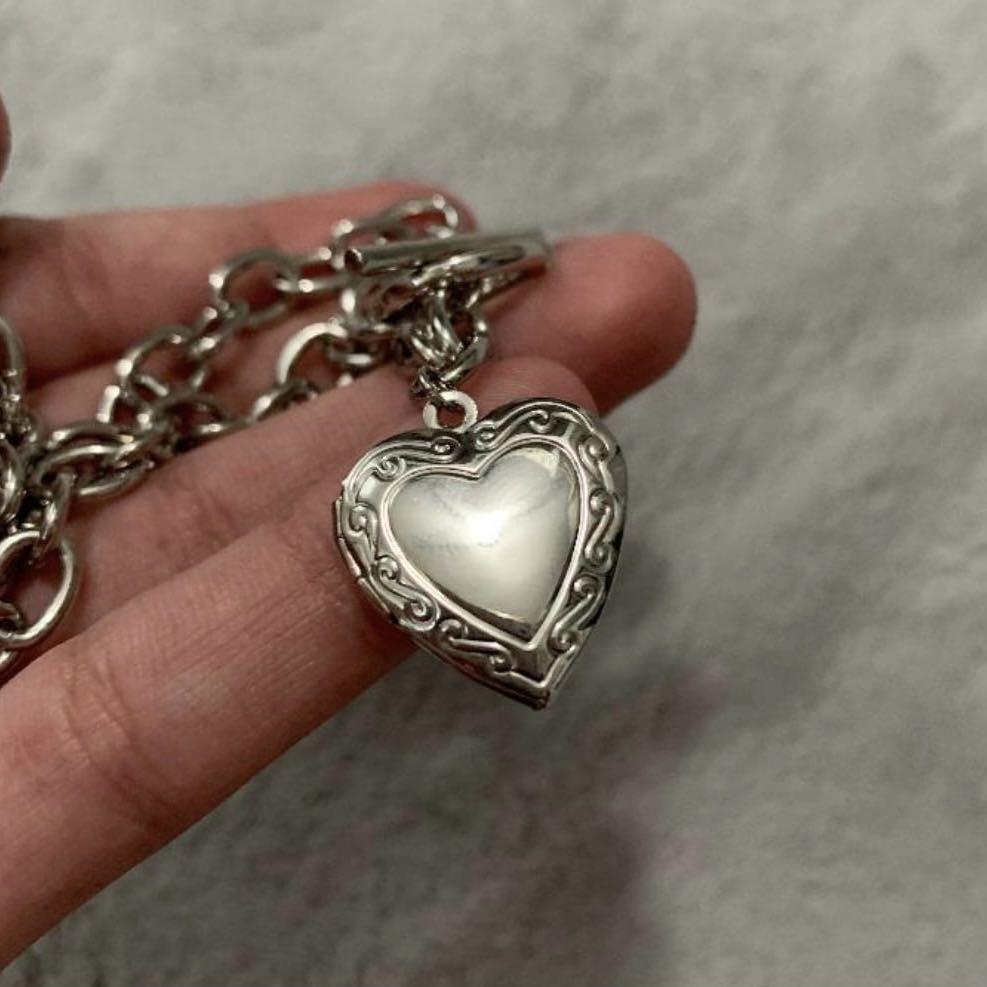 egirl heart locket necklace, Women's 