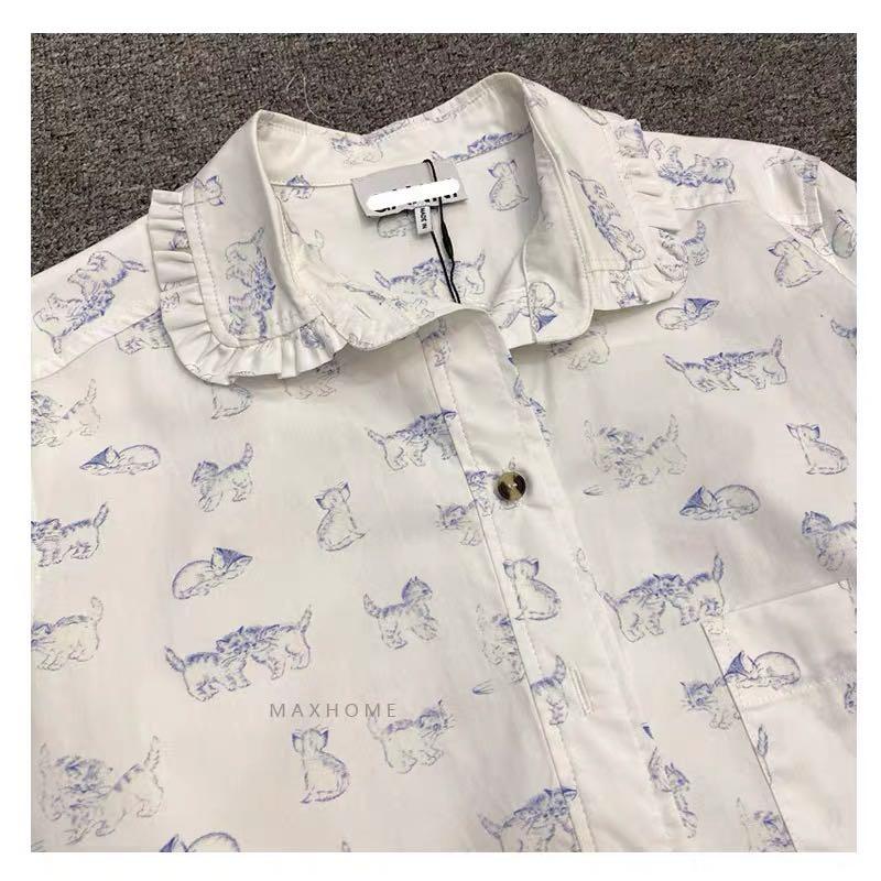 Ganni Cat Print Button Shirt, Women's 