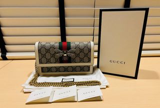 Gucci Supreme Monogram Queen Margaret Wallet on Chain White