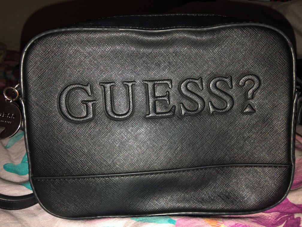 black leather guess purse
