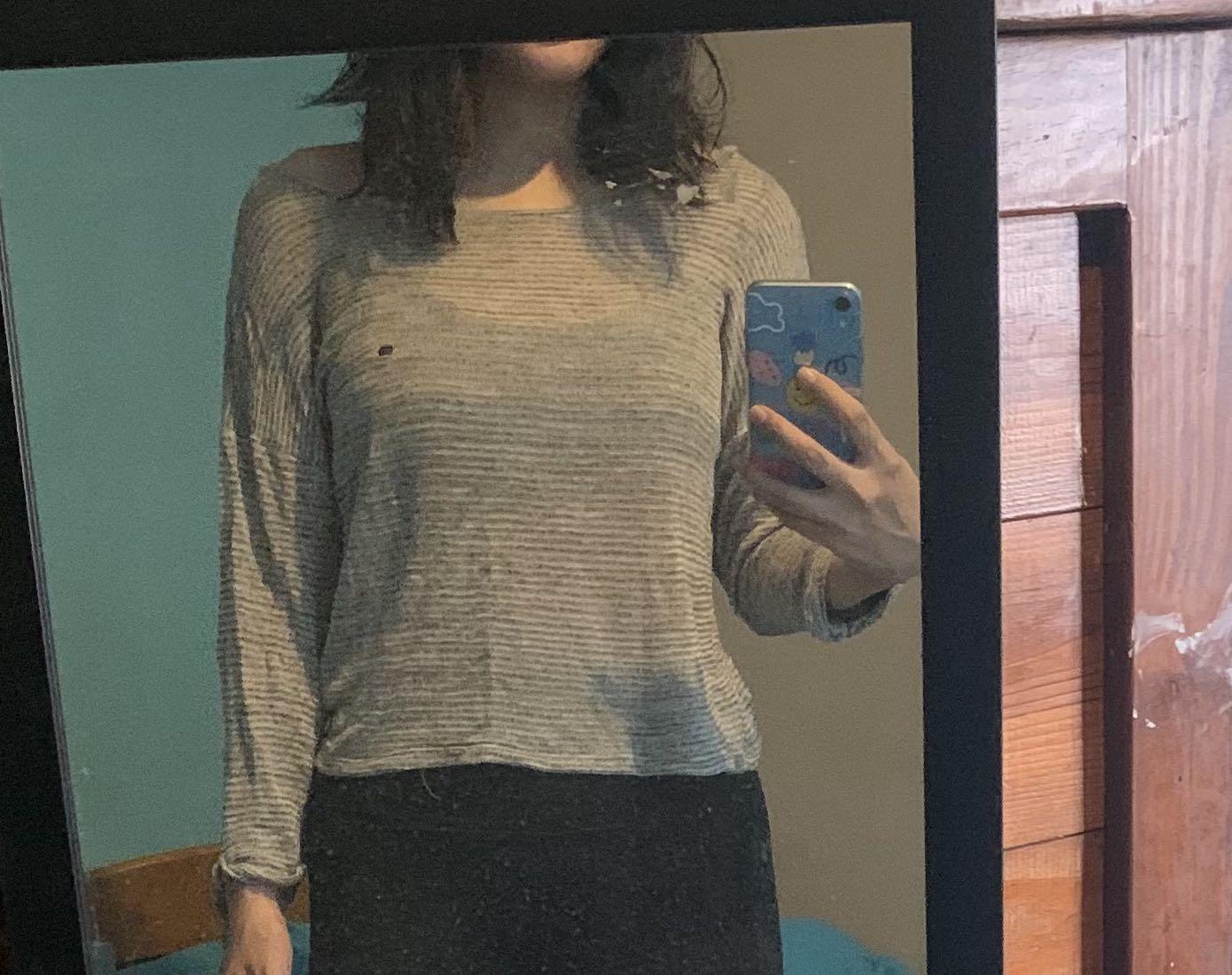 H&M Grey Sweatshirt (Category: Longsleeves) located in Quezon City. Submitted by nmdeclutters (Listing ID 1120253830, Image 3). Description: Loose fit! Could be worn many different ways: Sweatshirt for working out Beach coverup Worn as is Has holes See images Shipping c/o buyer.