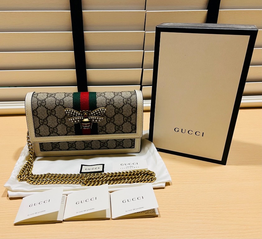 Like New Gucci Supreme Monogram Queen Margaret Wallet on Chain White Luxury Bags Wallets on Carousell
