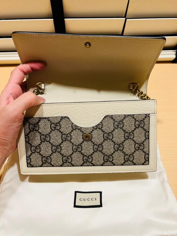 Like New Gucci Supreme Monogram Queen Margaret Wallet on Chain White