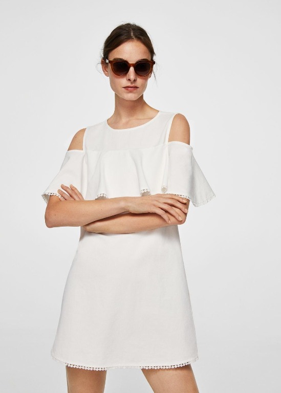 Mango Cold Shoulder Dress White