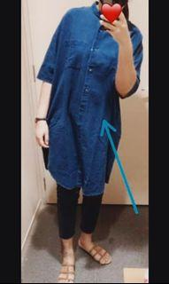 MUJI Women Oxford 3/4 Sleeve DRESS.