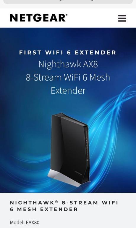 Nighthawk EAX80 Extender – 8-Stream WiFi 6 Mesh Extender