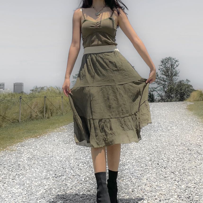 Tiered Olive Skirt