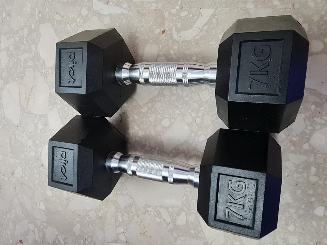 Preloved pair of 7kg dumbell Sports Equipment Exercise Fitness Weights Dumbbells on Carousell