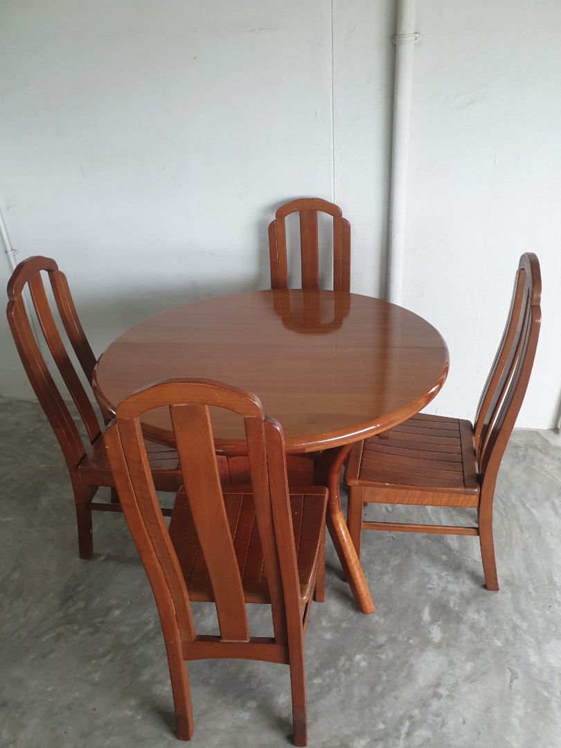 Solid Oak wood extendable round dining table include 4 chairs ...