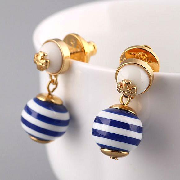 Tory Burch Sahar Logo Blue/White Striped Pearl Drop Earrings, Women's  Fashion, Jewelry & Organisers, Earrings on Carousell