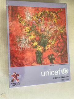 VERY RARE: Unicef Jigsaw Puzzle (1200pcs) Marc Chagall Flowers against a red background