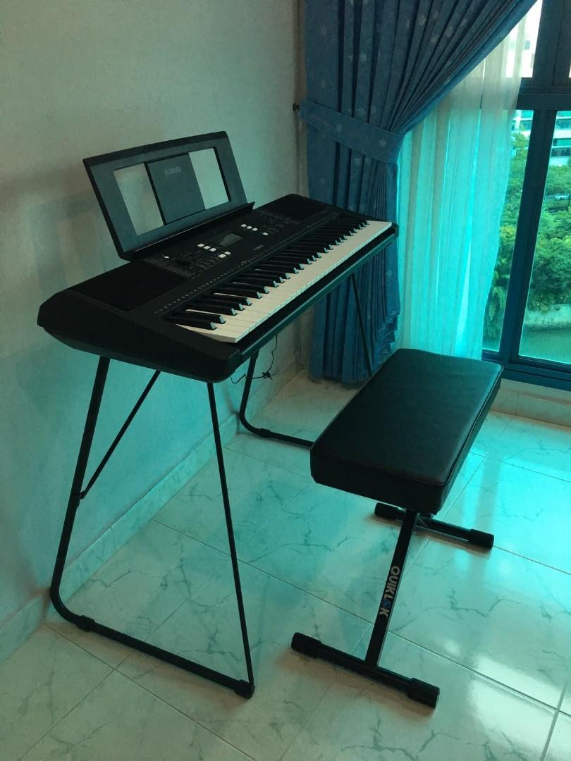 Yamaha keyboard YPT360 bundle with stand, adapter & bench, Hobbies