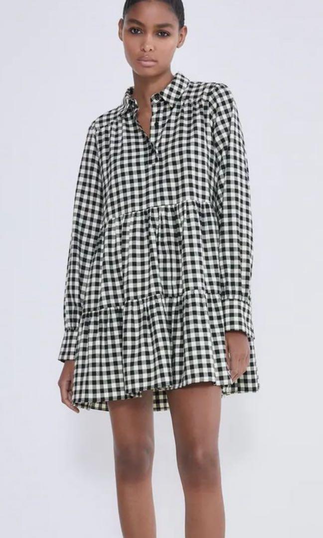 Zara Gingham Check Dress in Black and ...