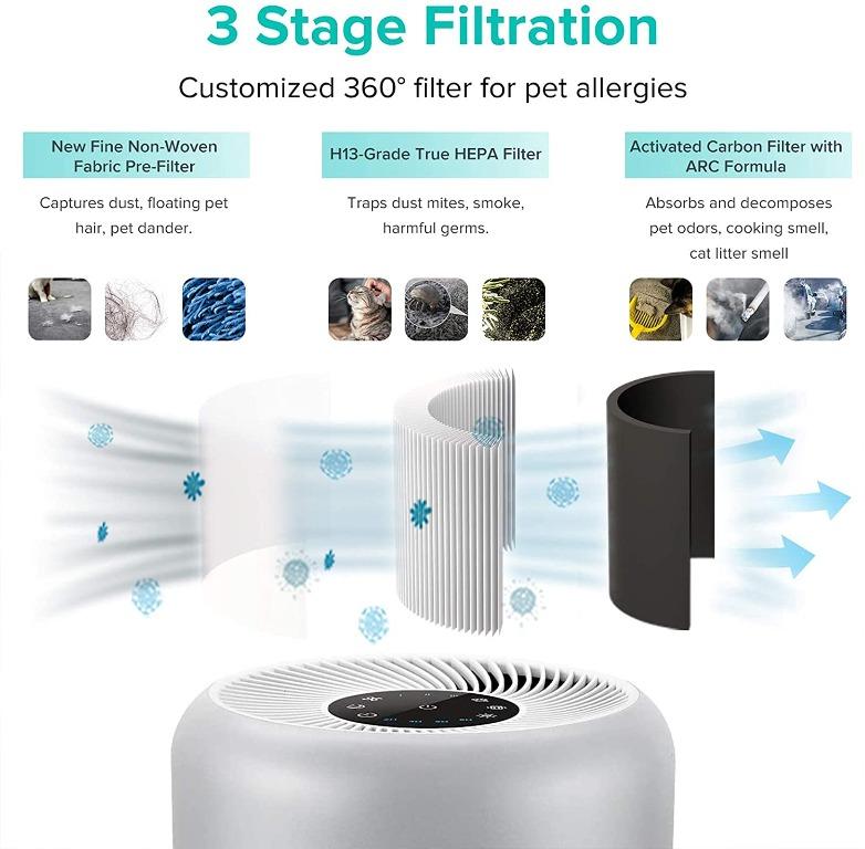 Air Purifiers Large Room with H13 True HEPA Filter for Bedroom Home -  AIRTOK Air Purifier for Allergies and Pets Smoke Mold Dust Dander Odor  Coverage