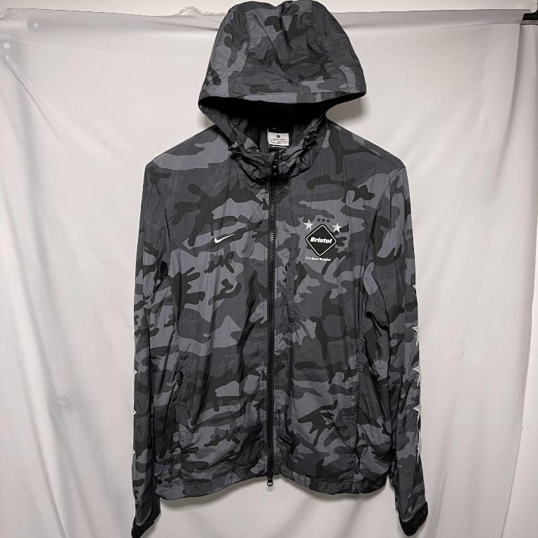 90% new FCRB NIKE CAMO TRAINING JACKET BLACK SIZE S 黑色迷彩有帽