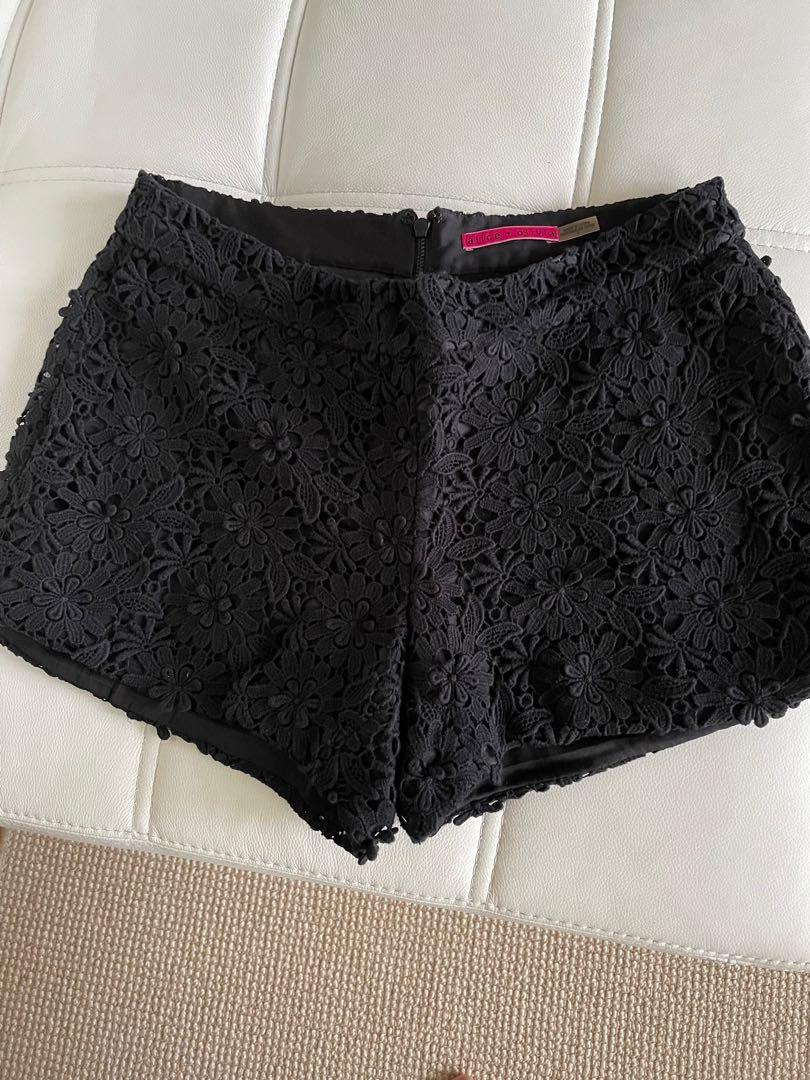 Black Floral Lace Mid Rise Shorts