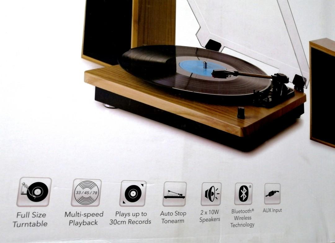 Bauhn Retro Vintage Design Turntable Vinyl Plaka Record Player with