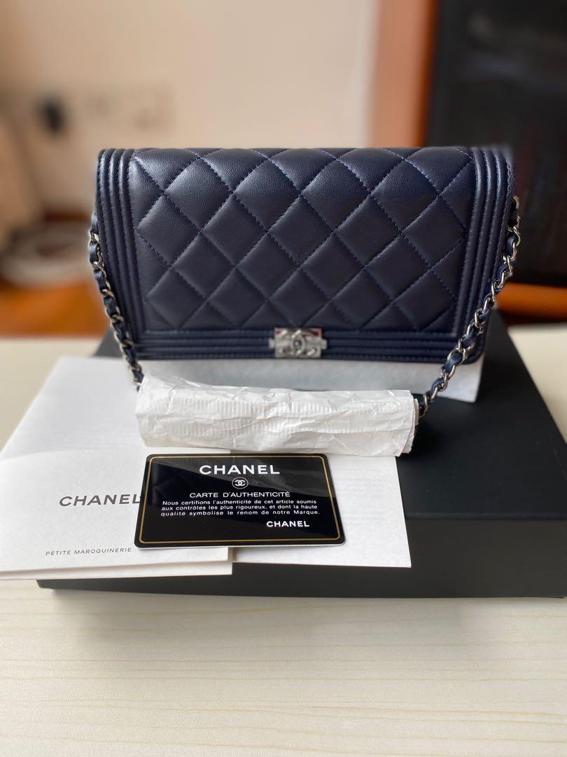 Fullset w/ receipt CHANEL Wallet on Chain Navy, Women's Fashion 