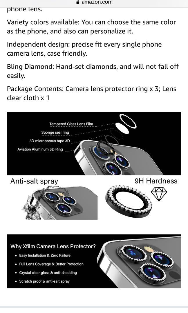 Xfilm Bling Diamond Camera Lens Protector for iPhone 13 / iPhone 13 Mini,  HD Clear Tempered Glass Camera Lens Screen Protection Cover, Case Friendly