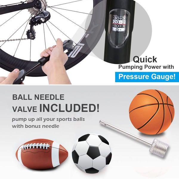 Diyife Bike Pump with Pressure Gauge No Valve Changing Needed Mini Bicycle Pump Ball Pump with Needle Glueless Patch Kit Cycle Valve Caps Frame