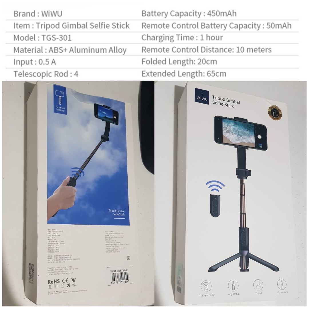 Handheld GIMBAL Wireless Bluetooth Monopod Tripod Selfie Stick