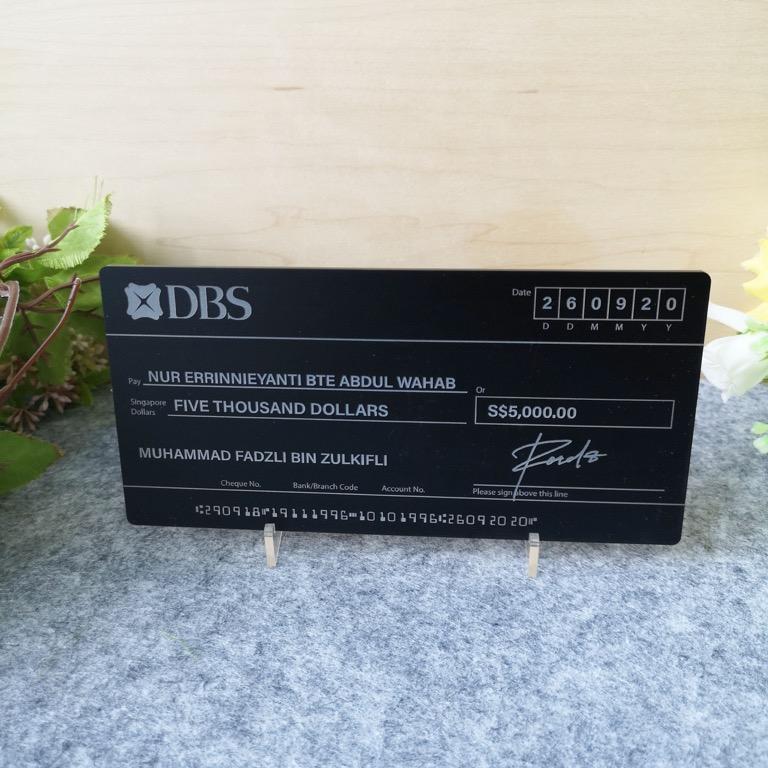 Engraved Matte Black Mockup Cheque Wedding (Grey Text), Hobbies & Toys ...