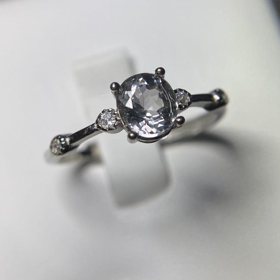 Rare grey tourmaline Portuguese cut ring in S925 silver
