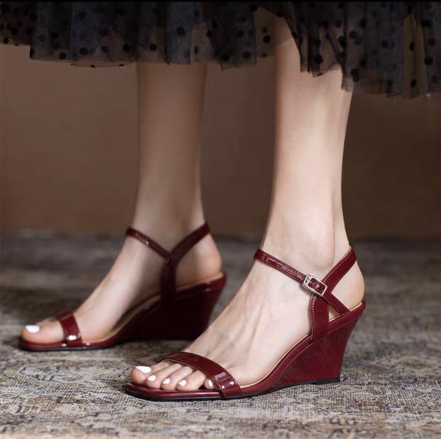 Red wedges heels best sale